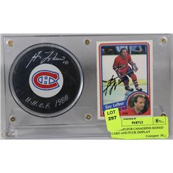 GUY LAFLEUR CANADIENS SIGNED CARD AND PUCK DISPLAY