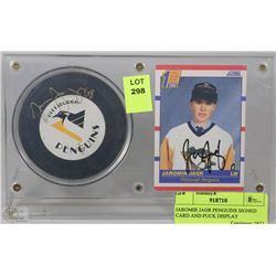 JAROMIR JAGR PENGUINS SIGNED CARD AND PUCK DISPLAY