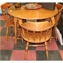 ROUND WOODEN TABLE WITH LEAF AND 5 CHAIRS