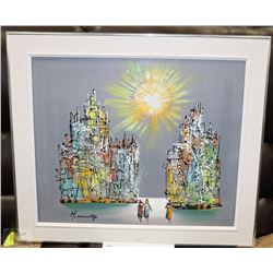 FRAMED "CITIES" OIL ON CANVAS BY HENRUITY, 1976