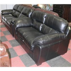 1601 BLACK LEATHER SOFA  AND LOVESEAT