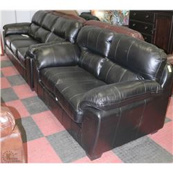 1601 BLACK LEATHER SOFA  AND LOVESEAT