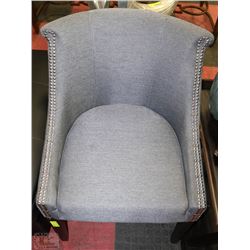 SHOWHOME GREY FABRIC NAILHEAD ACCENT CHAIR