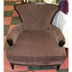 BROWN FABRIC WITH WOOD TRIM SHOWHOME ARMCHAIR