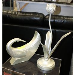 LOT OF 2 NEW SHOWHOME DECOR INCL FLOWER & BIRD