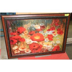 LARGE FRAMED FLORAL PRINT (42" X 30")