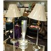 Image 1 : PAIR OF SILVERTONE LAMPS WITH VASE