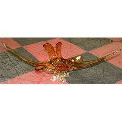 RARE AMBER CHALET ART GLASS STRETCH BASKET 32X11"