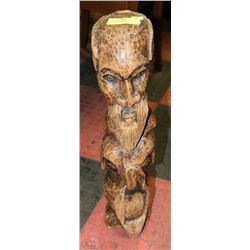 SOLID WOOD OWL AND MAN "TOTEM LIKE" POLE