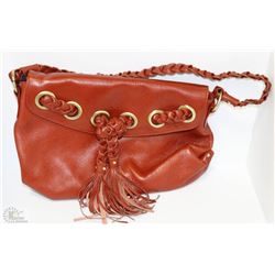 NEW DELLA LEATHER MEG SHOULDER BAG,BROWN COLOR