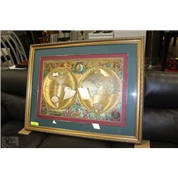 GALLERY FRAMED ART - GOLD WORLD MAP (40" X 31")