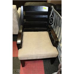 WOOD AND FABRIC ARMCHAIR (STAIN)