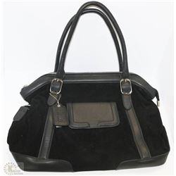 NEW DELLA LEATHER CAMILLE SATCHEL PURSE, BLACK