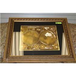 GALLERY FRAMED ART - GOLD WORLD MAP (35" X 29")