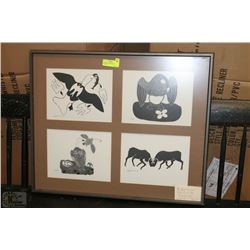 VINTAGE 4 SECTION NATIVE ART PICTURES