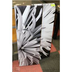 PAIR OF BLACK AND WHITE CANVAS FLOWER PICS