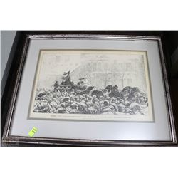 FRAMED "CARON FUNERAL" PHOTOENGRAVED WOOD ETCHING