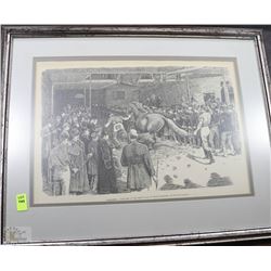 FRAMED "THOROUGHBREDS" PHOTOENGRAVED WOOD ETCHING