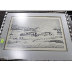 FRAMED "SNOW PLOUGHS"PHOTO ENGRAVED WOOD ETCHING