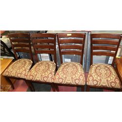 SET OF 4 WOOD AND FABRIC SIDECHAIRS