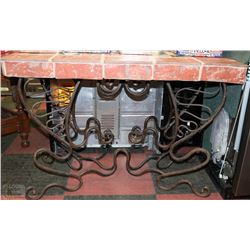 WROUGHT IRON SIDE TABLE WITH RED TILE TOP