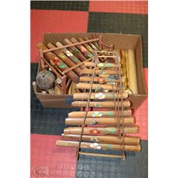 BOX OF ASSORTED WOODEN BAMBOO INSTRUMENTS INCL
