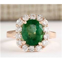 4.18 CTW Natural Emerald And Diamond Ring In 14k Rose Gold