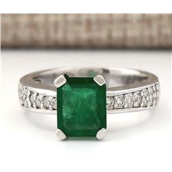 2.06 CTW Natural Emerald And Diamond Ring In 14k White Gold