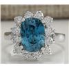 Image 1 : 6.07CTW Natural Blue Zircon And Diamond Ring 14K Solid White Gold