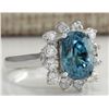 Image 2 : 6.07CTW Natural Blue Zircon And Diamond Ring 14K Solid White Gold