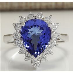 3.86CTW Natural Blue Tanzanite And Diamond Ring 14K Solid White Gold