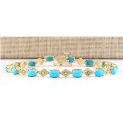 5.31 CTW Natural Turquoise And Diamond Bracelet In 14k Yellow Gold