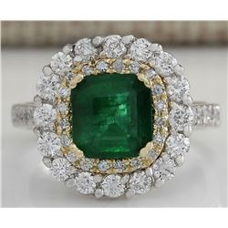 2.88CTW Natural Emerald And Diamond Ring 14K Solid Two-Tone Gold