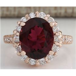 5.50CTW Natural Red Tourmaline And Diamond Ring 14K Solid Rose Gold