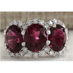 6.48CTW Natural Pink Tourmaline And Diamond Ring 14K Solid White Gold