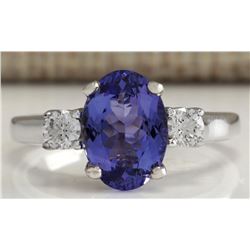 2.81CTW Natural Tanzanite And Diamond Ring 14K Solid White Gold