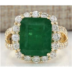 7.49CTW Natural Colombian Emerald And Diamond Ring In 14K Yellow Gold
