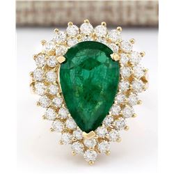 5.84 CTW Natural Emerald And Diamond Ring In 14k Yellow Gold