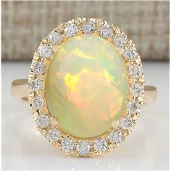 4.90CTW Natural Opal And Diamond Ring In 14K Yellow Gold