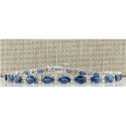12.80CTW Natural Blue Sapphire Diamond Bracelet 14K Solid White Gold