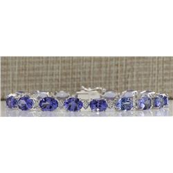 23.35 CTW Natural Tanzanite And Dimond Bracelet In 14k Solid White Gold