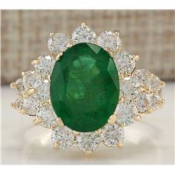 5.30CTW Natural Emerald And Diamond Ring In 14K Yellow Gold