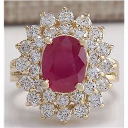 5.72CTW Natural Ruby And Diamond Ring 14K Solid Yellow Gold