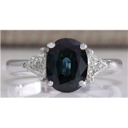 2.95 CTW Natural Blue Sapphire Diamond Ring 14K Solid White Gold