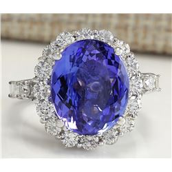 8.15 CTW Natural Blue Tanzanite And Diamond Ring In14k White Gold