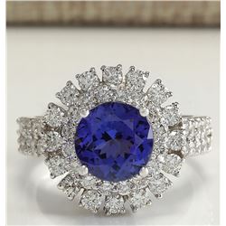 4.03CTW Natural Blue Tanzanite And Diamond Ring In 14K White Gold