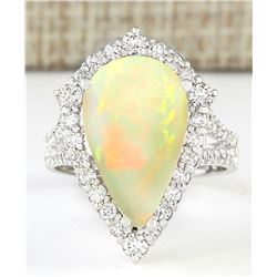 6.04 CTW Natural Opal And Diamond Ring In 14k White Gold