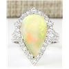 Image 1 : 6.04 CTW Natural Opal And Diamond Ring In 14k White Gold