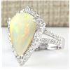 Image 2 : 6.04 CTW Natural Opal And Diamond Ring In 14k White Gold