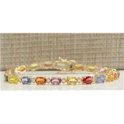 12.74CTW Natural Sapphire And Diamond Bracelet In 14K Solid Yellow Gold